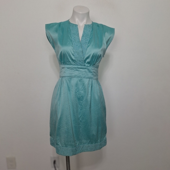 Calypso St. Barth Silk Blue Embroidered Coquette Pockets Coastal Mini Dress XS - Picture 1 of 14